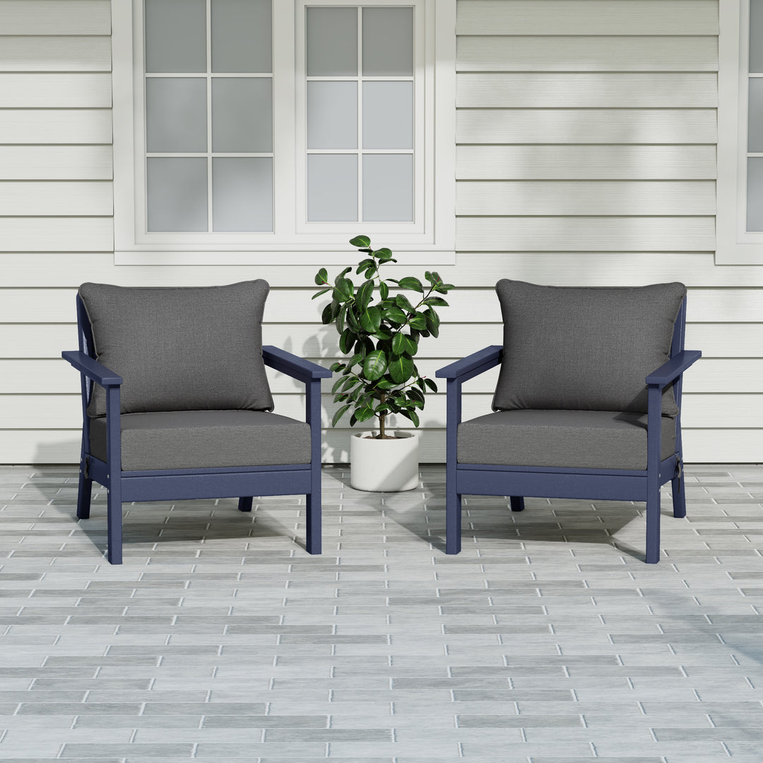 Avalon Outdoor Modern HDPE Patio Club Chairs with Deep Seat Cushions (Set of 2)