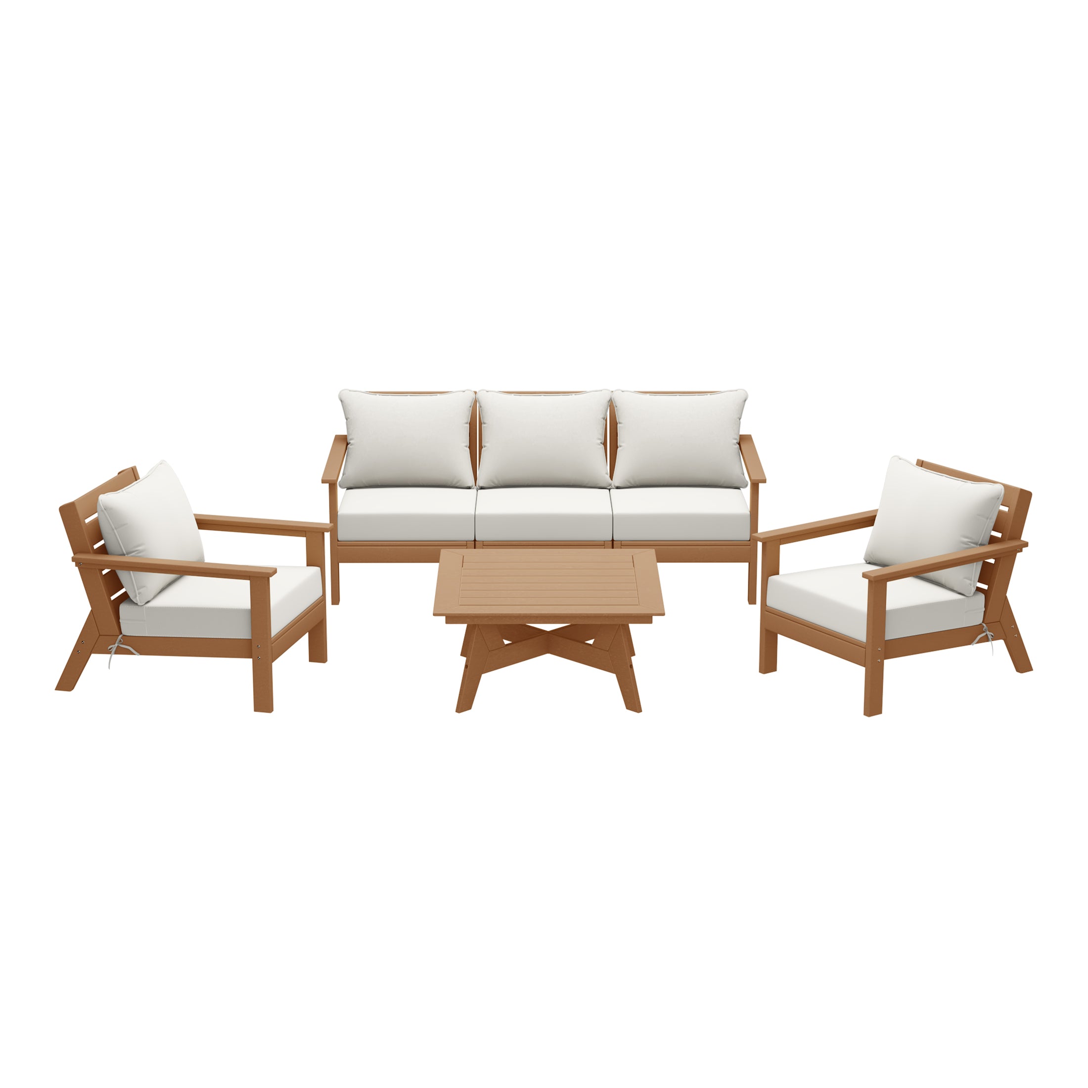 Avalon Outdoor 6-Piece Modular Sectional Patio Furniture Sofa Set in Teak Color Frame