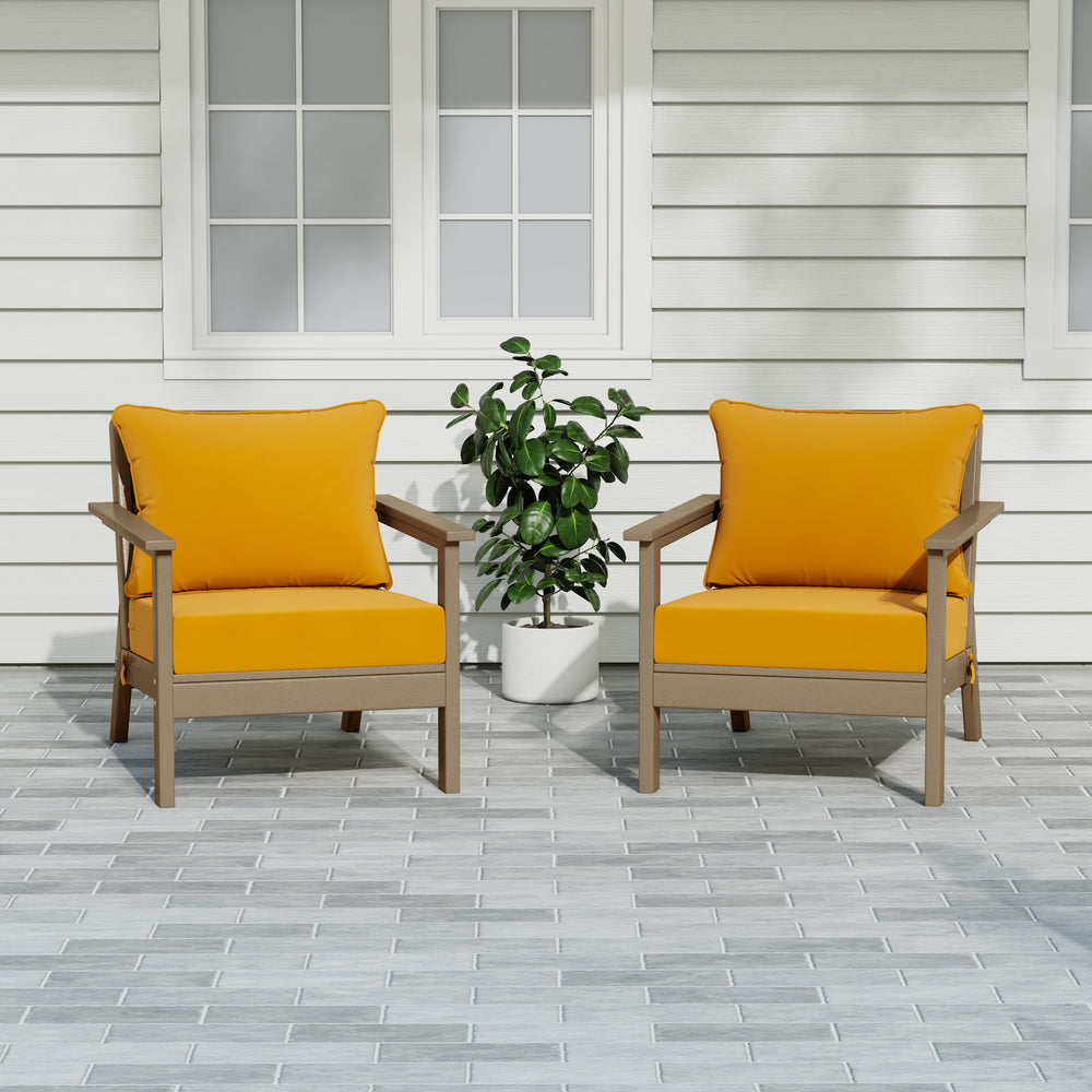 Avalon Outdoor Modern HDPE Patio Club Chairs with Deep Seat Cushions (Set of 2)