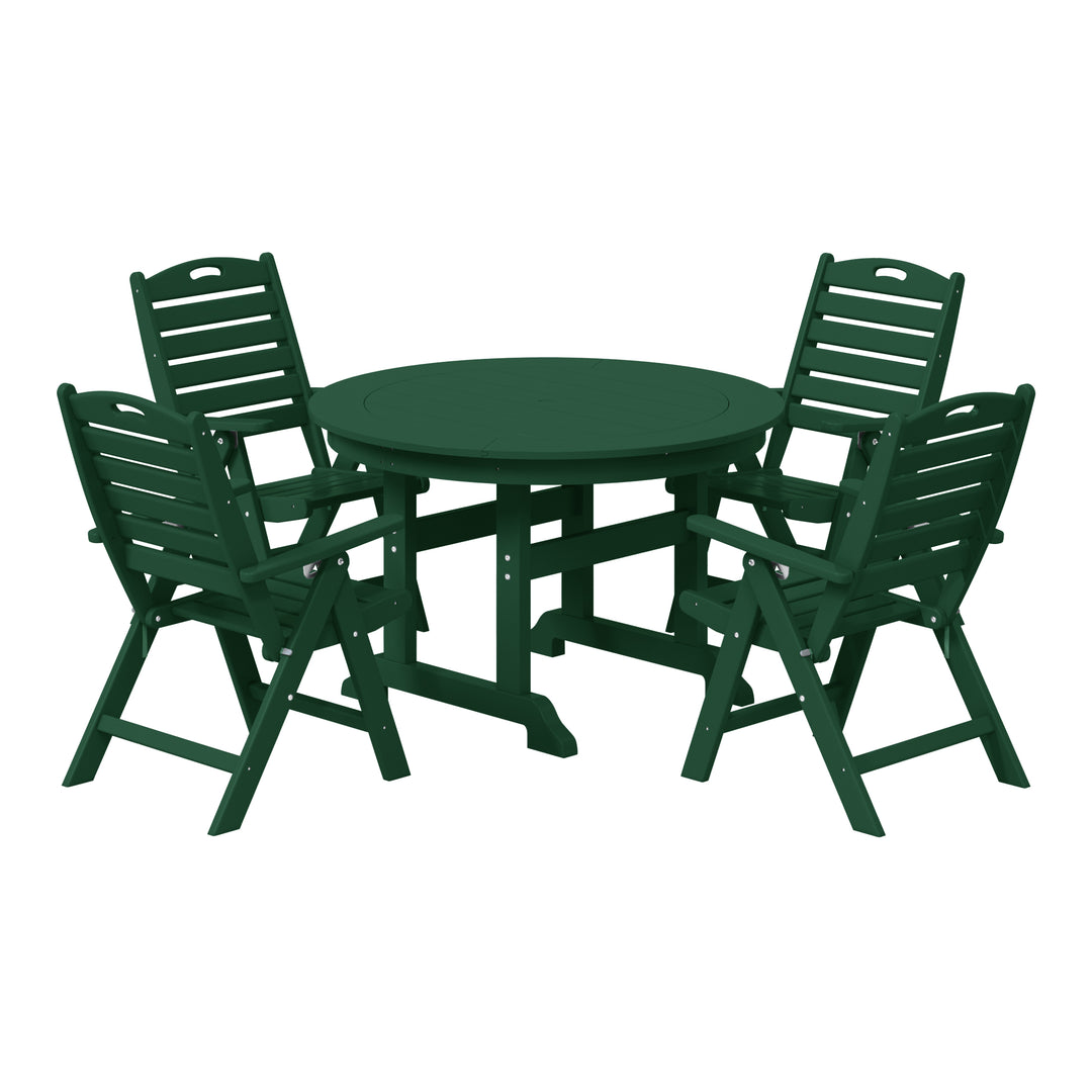 Malibu 5-Piece HDPE Round Patio Dining Table Set with Foldable Chairs