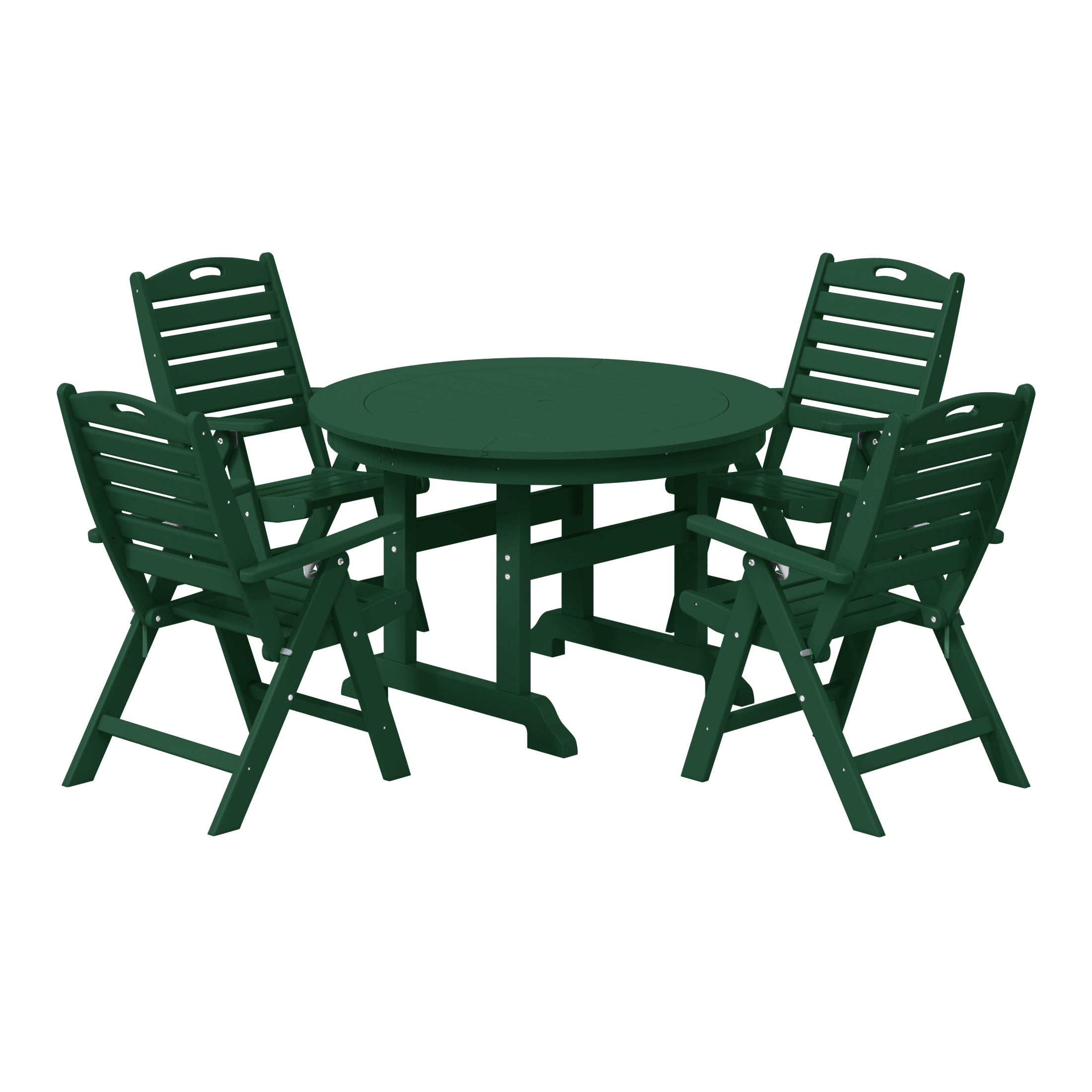 Malibu 5-Piece HDPE Round Patio Dining Table Set with Foldable Chairs