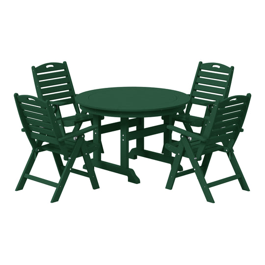 Malibu 5-Piece HDPE Round Patio Dining Table Set with Foldable Chairs