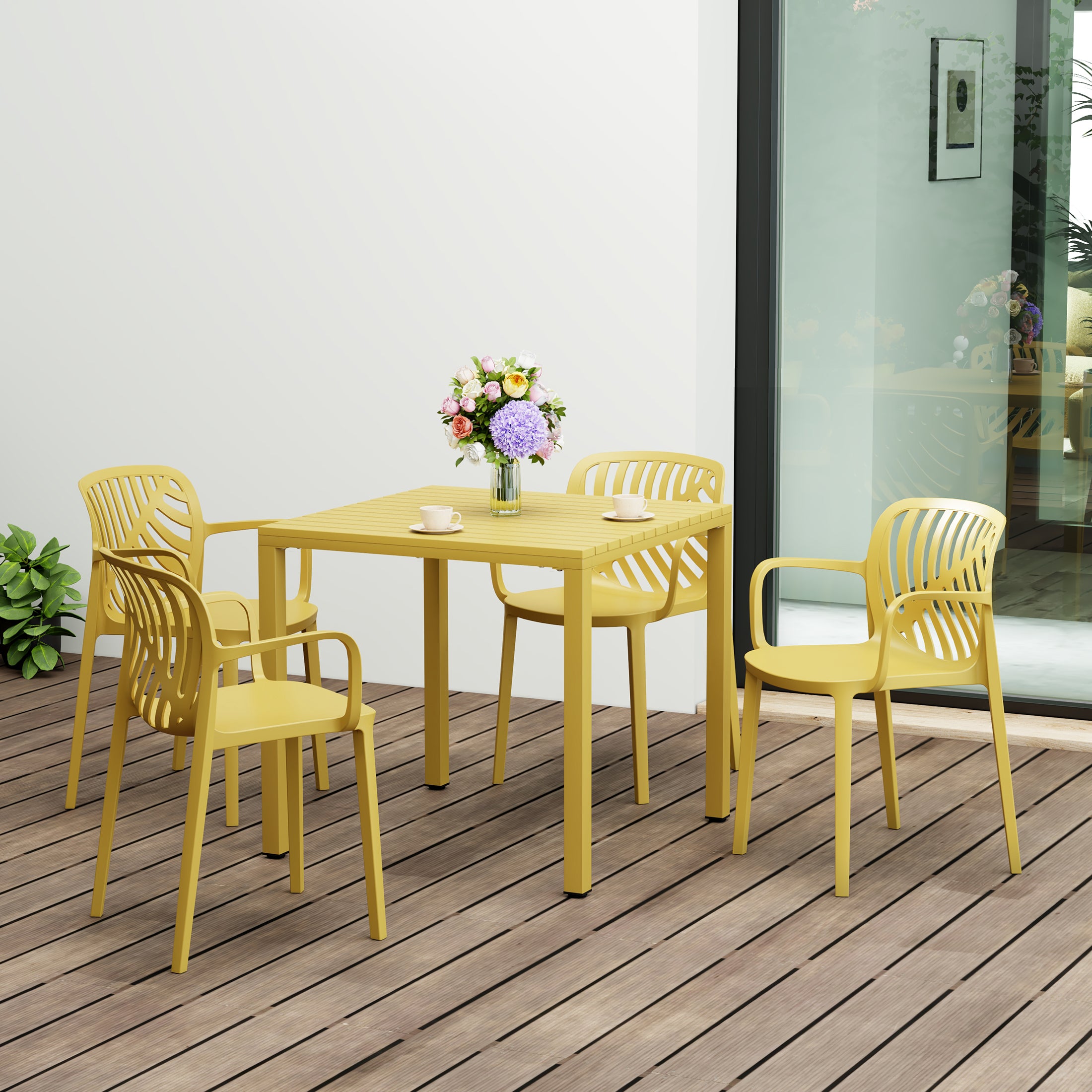 Playa 5-Piece Outdoor Square Dining Table Patio Set with Stackable Patio Dining Chairs