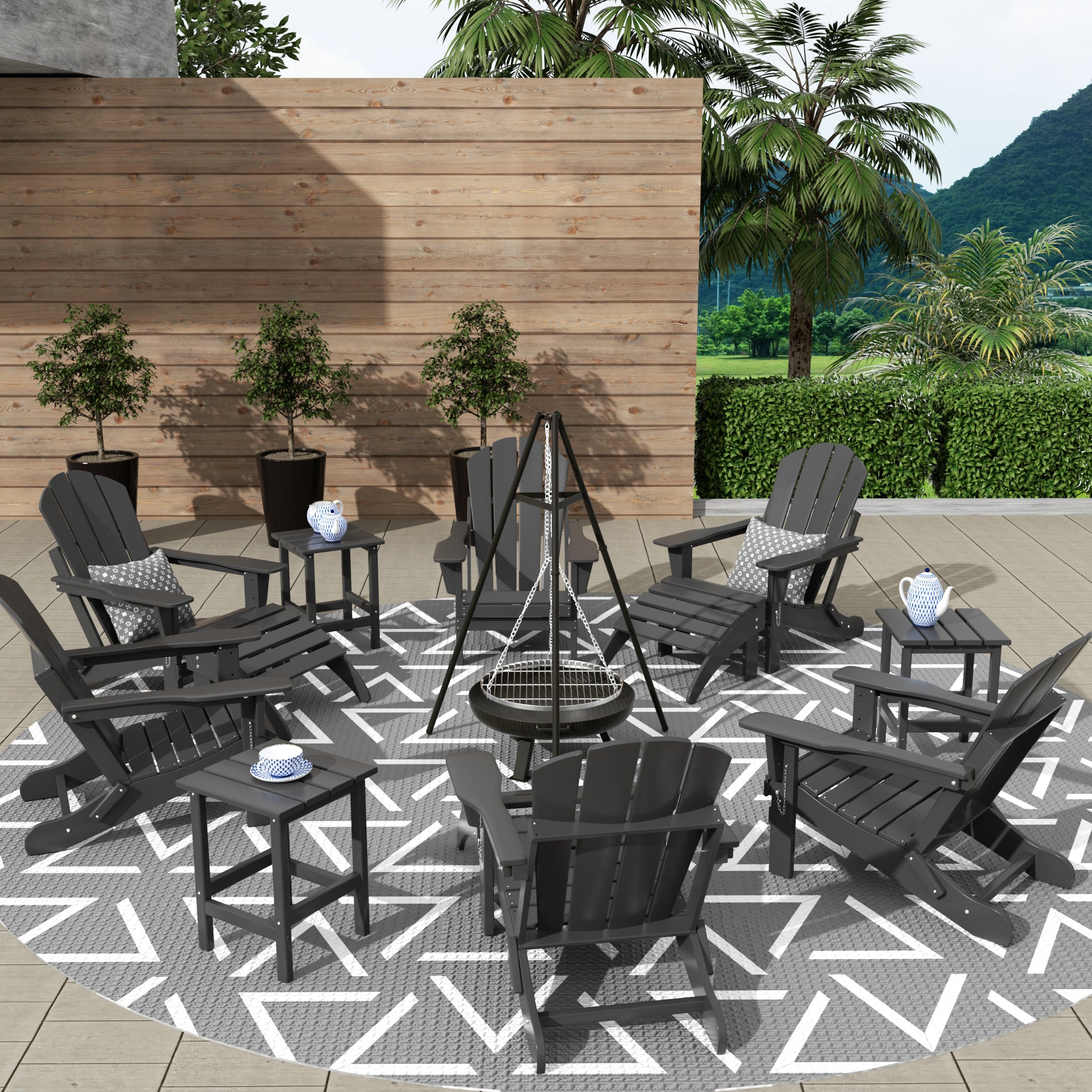 Malibu 12-Piece Outdoor Folding Poly Adirondack Chair With Ottoman And Side Table