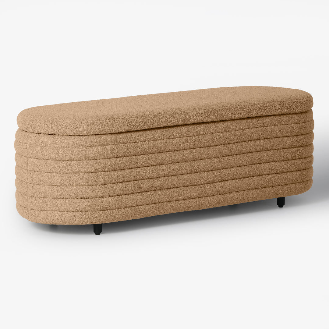 Alexandria 54" Wide Mid-Century Modern Upholstered Teddy Sherpa Tufted Oval Storage Ottoman Bench