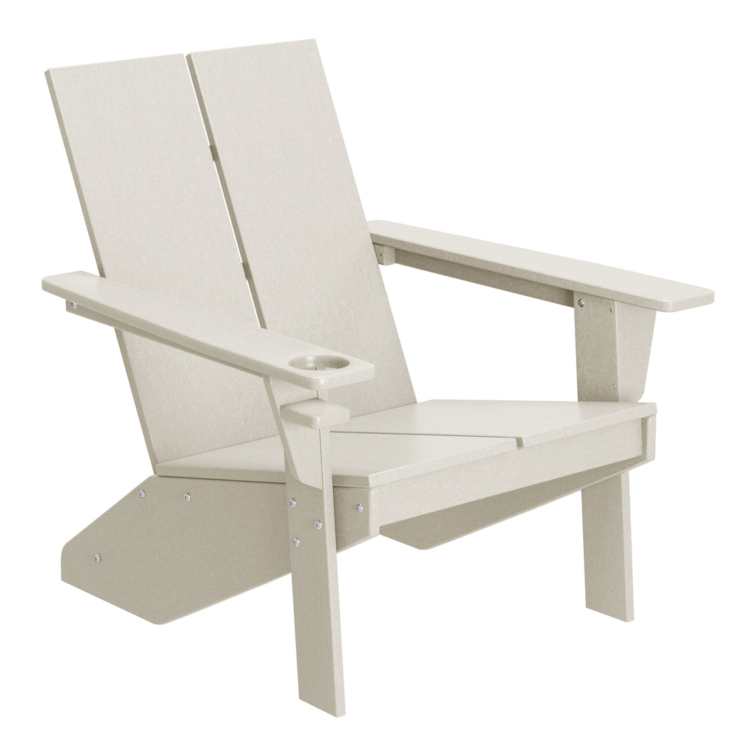 Riviera Outdoor 4-Piece HDPE Modern Adirondack Chairs Set with Folding Patio Ottomans and Cup Holder