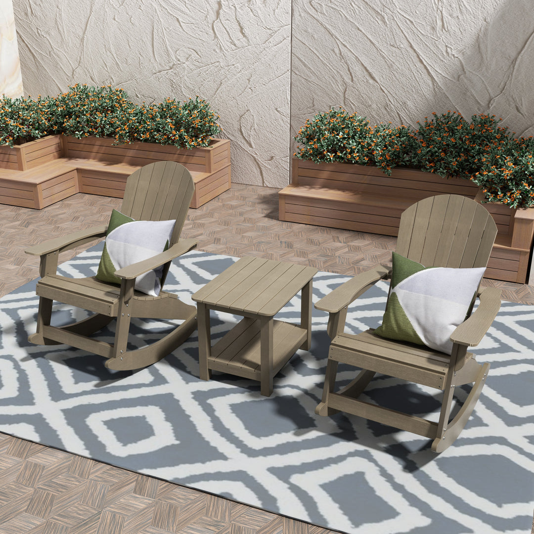 Tuscany HIPS 3-Piece Outdoor Rocking Adirondack Chair With Side Table Set