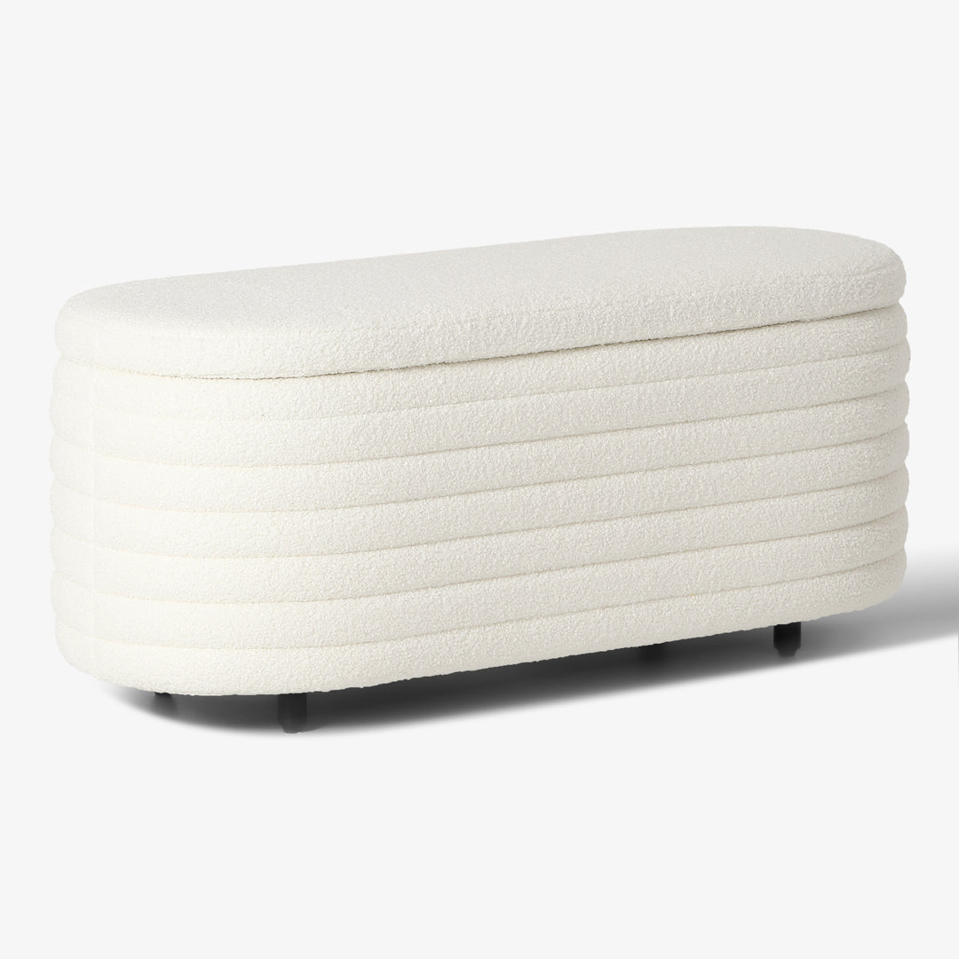 Alexandria 42" Wide Mid-Century Modern Upholstered Teddy Sherpa Tufted Oval Storage Ottoman Bench