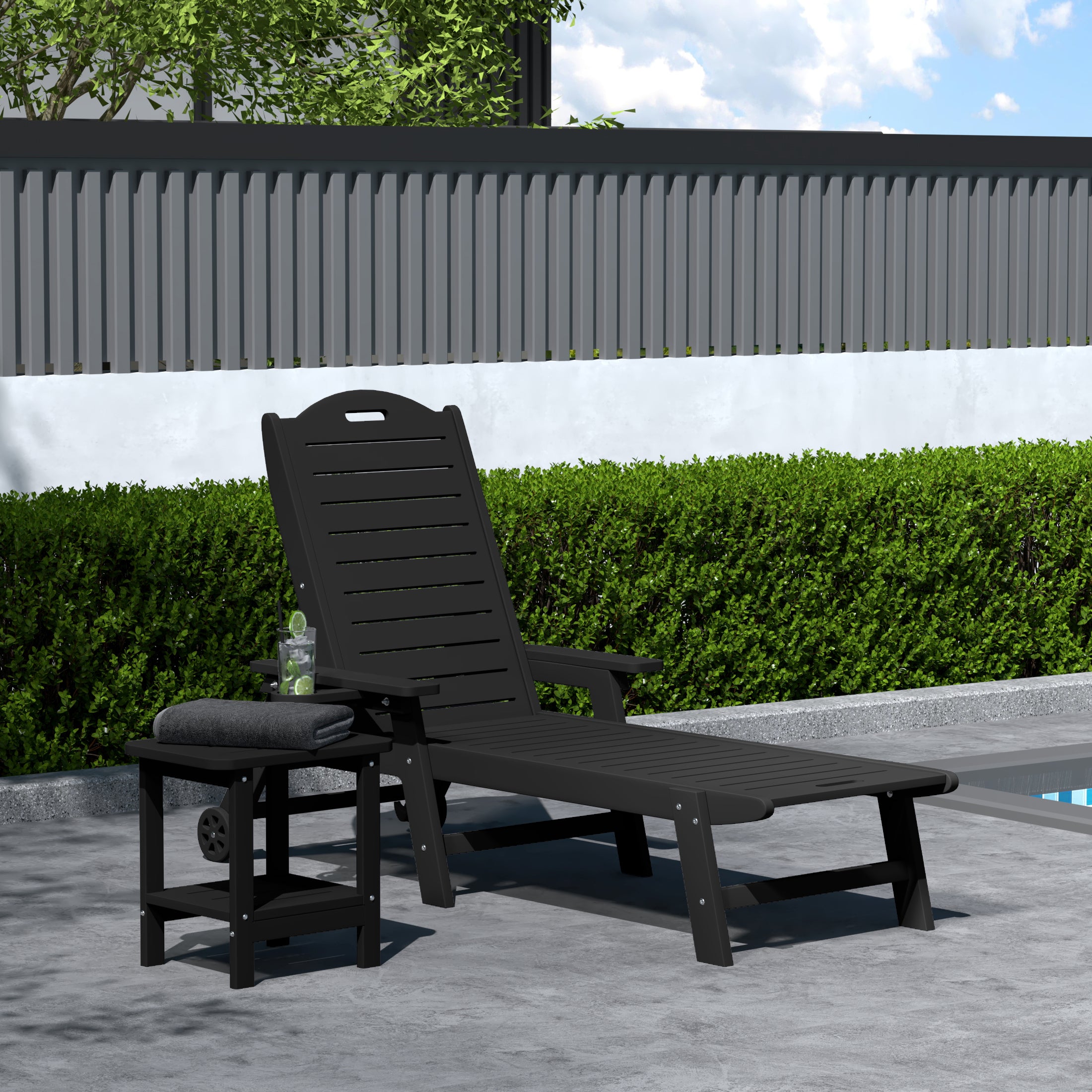 Aruba 2-Piece Outdoor Patio Chaise Lounge Chair with Wheels & Cup Holder with Patio Side Table