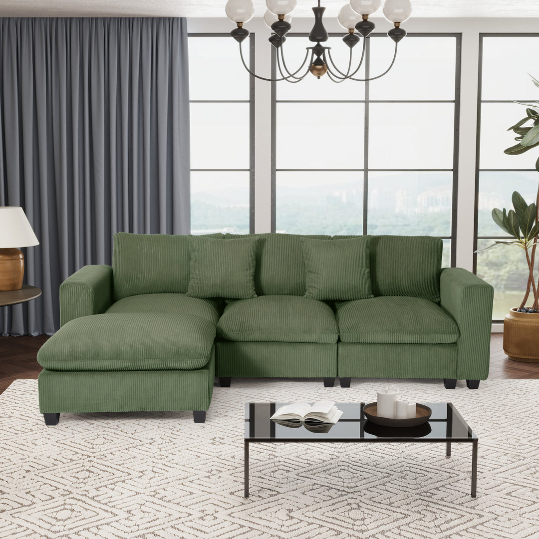 Hearthside 99" Modular Corduroy L-Shaped Sectional Sofa and Chaise With USB/Type-C Ports and Side Pockets
