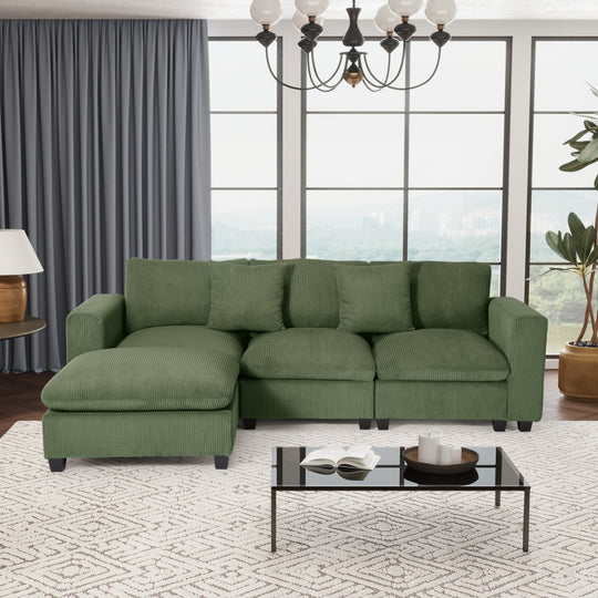 Hearthside 99" Modular Corduroy L-Shaped Sectional Sofa and Chaise With USB/Type-C Ports and Side Pockets