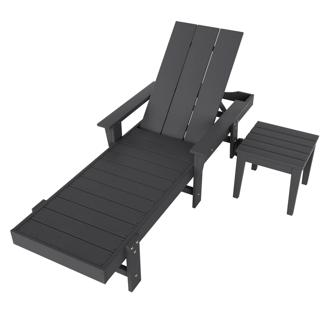 Ashore Modern Reclining Chaise Lounge with Side Table 2-Piece Set