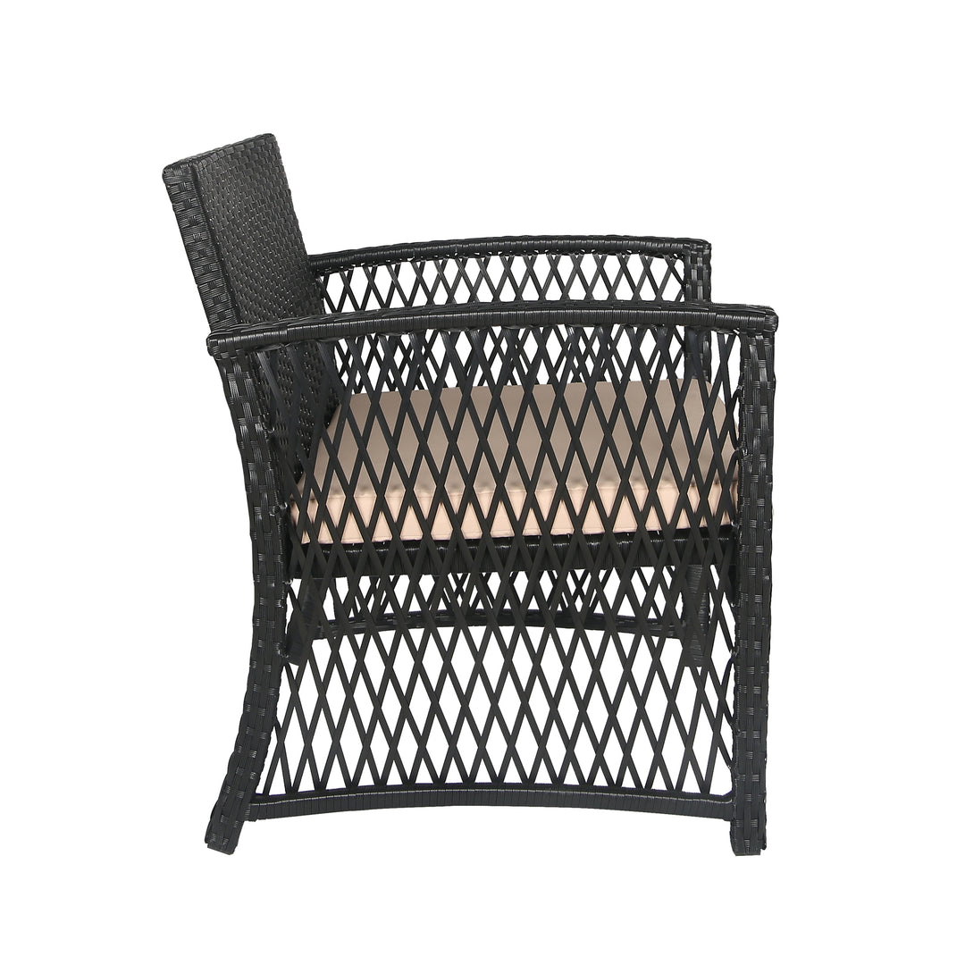 Melvi 3-Piece Outdoor Patio Wicker Conversation Set, Black