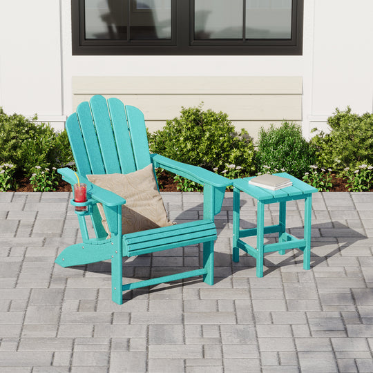 Highland Outdoor Patio HDPE Adirondack Chair With Cup Holder and Table Set