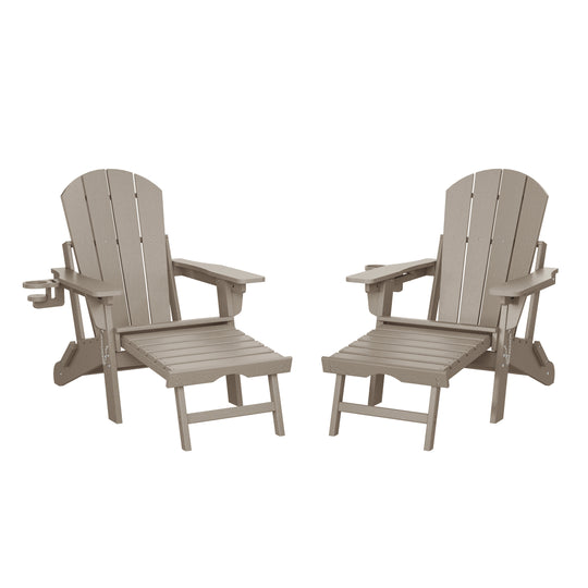 Malibu Folding Adjustable Adirondack Chair with Retractable Ottoman and Cup Holder (Set of 2)