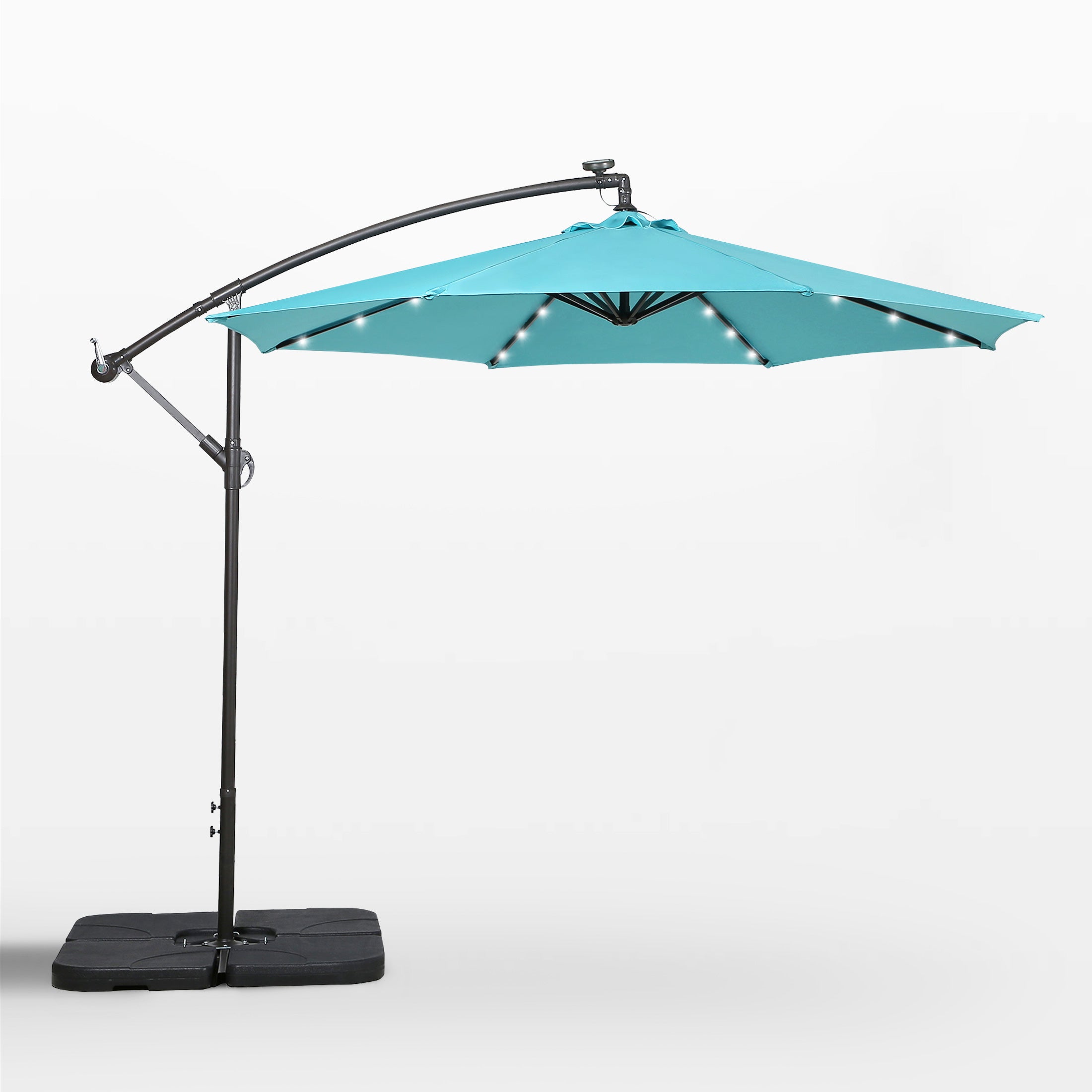 WestinTrends 10 ft Outdoor Patio Solar LED Cantilever Umbrella with Base Weights, Dark Green