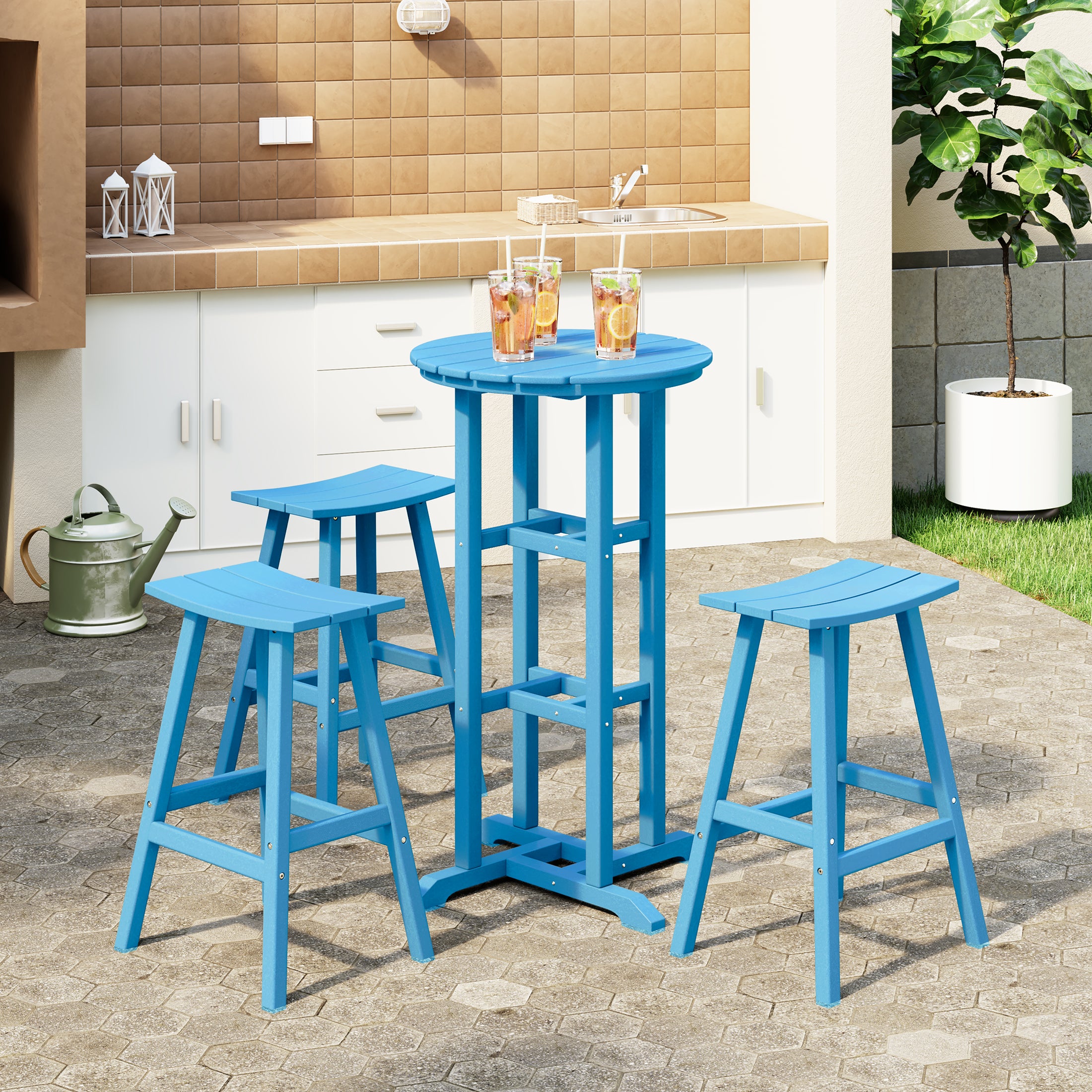 Malibu Outdoor Patio Bar Height Table and Bar Stool 4-Piece Dining Set