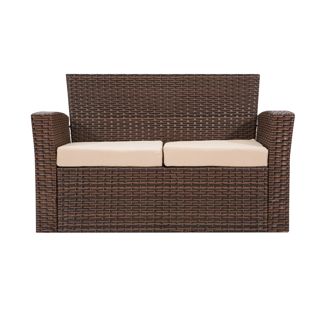 Coastal 4-Piece Brown Outdoor Patio Conversation Sofa Set with Square Fire Pit Table