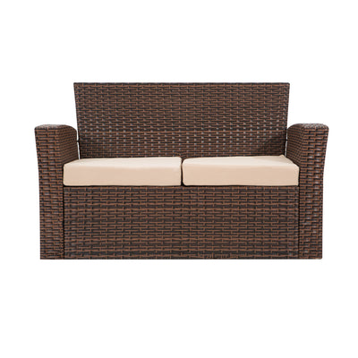Coastal 4-Piece Brown Outdoor Patio Conversation Sofa Set with Square Fire Pit Table