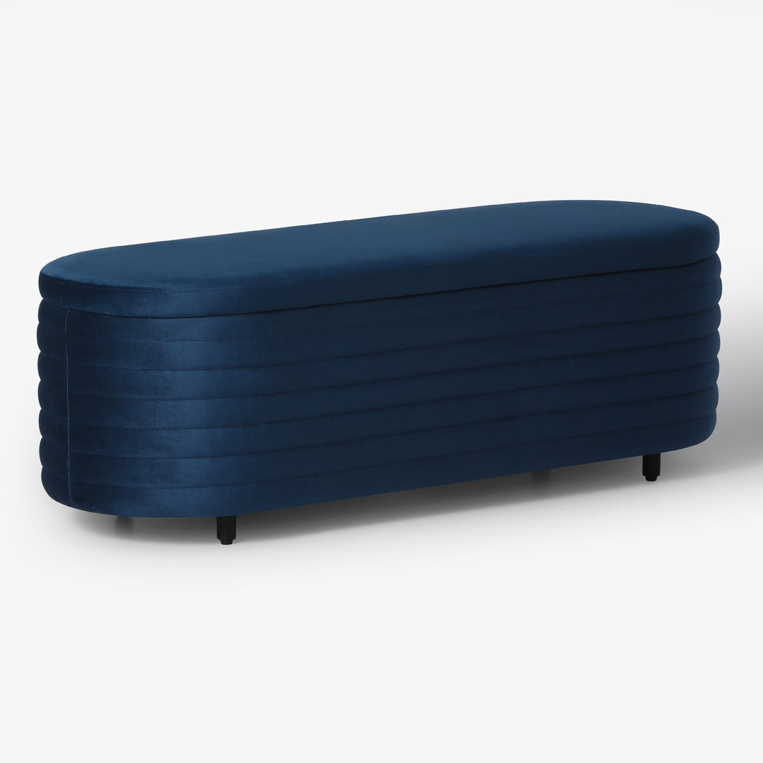 Phoebe 54" Wide Mid-Century Modern Upholstered Velvet Tufted Oval Storage Ottoman Bench