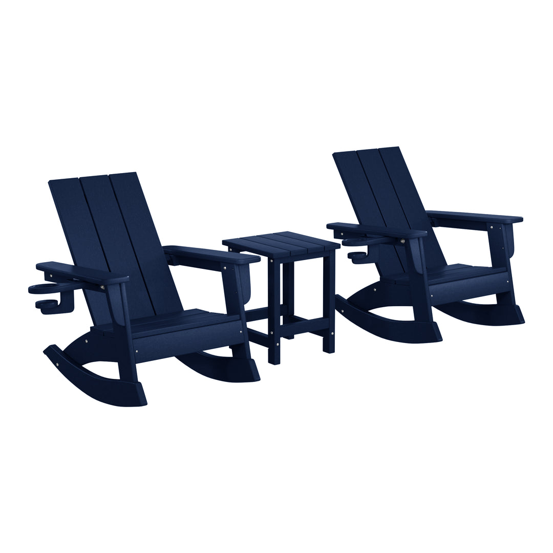 Ashore 3-Piece Kids Modern Rocking Chair With Cup Holder and Square Side Table Set