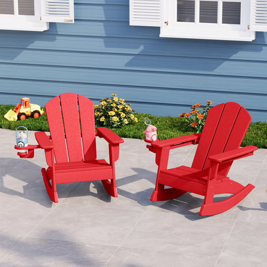 Malibu Outdoor HDPE Plastic Preschool Toddler Classic Adirondack Rocking Chairs (Set of 2)