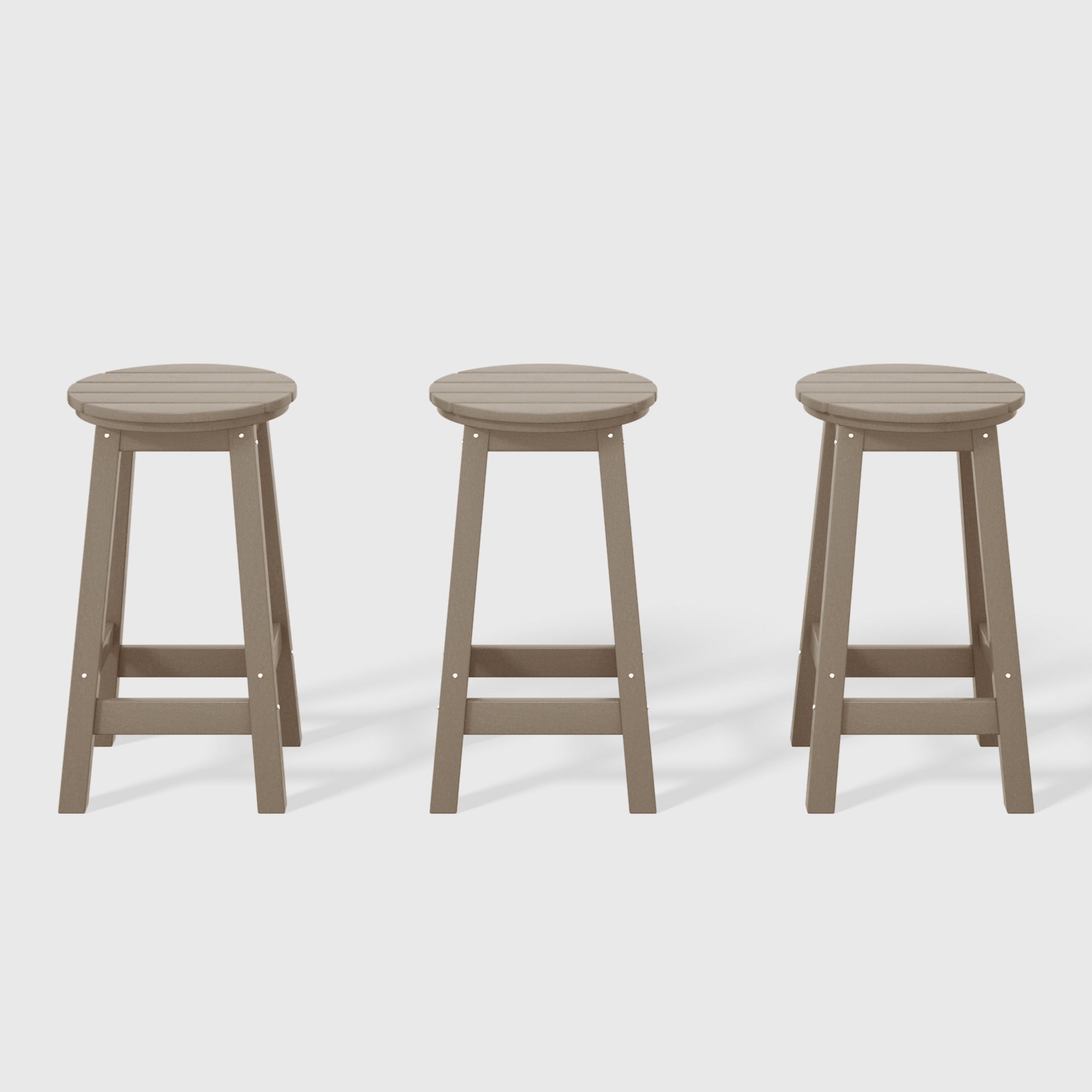 Malibu 24" HDPE Outdoor Patio Round Counter Height Bar Stool Set of 3