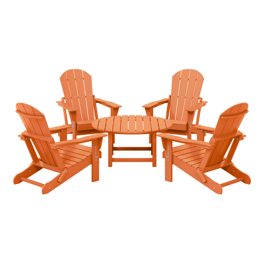 Malibu 5-Piece HDPE Folding Adirondack Chair Outdoor Patio Conversation Set