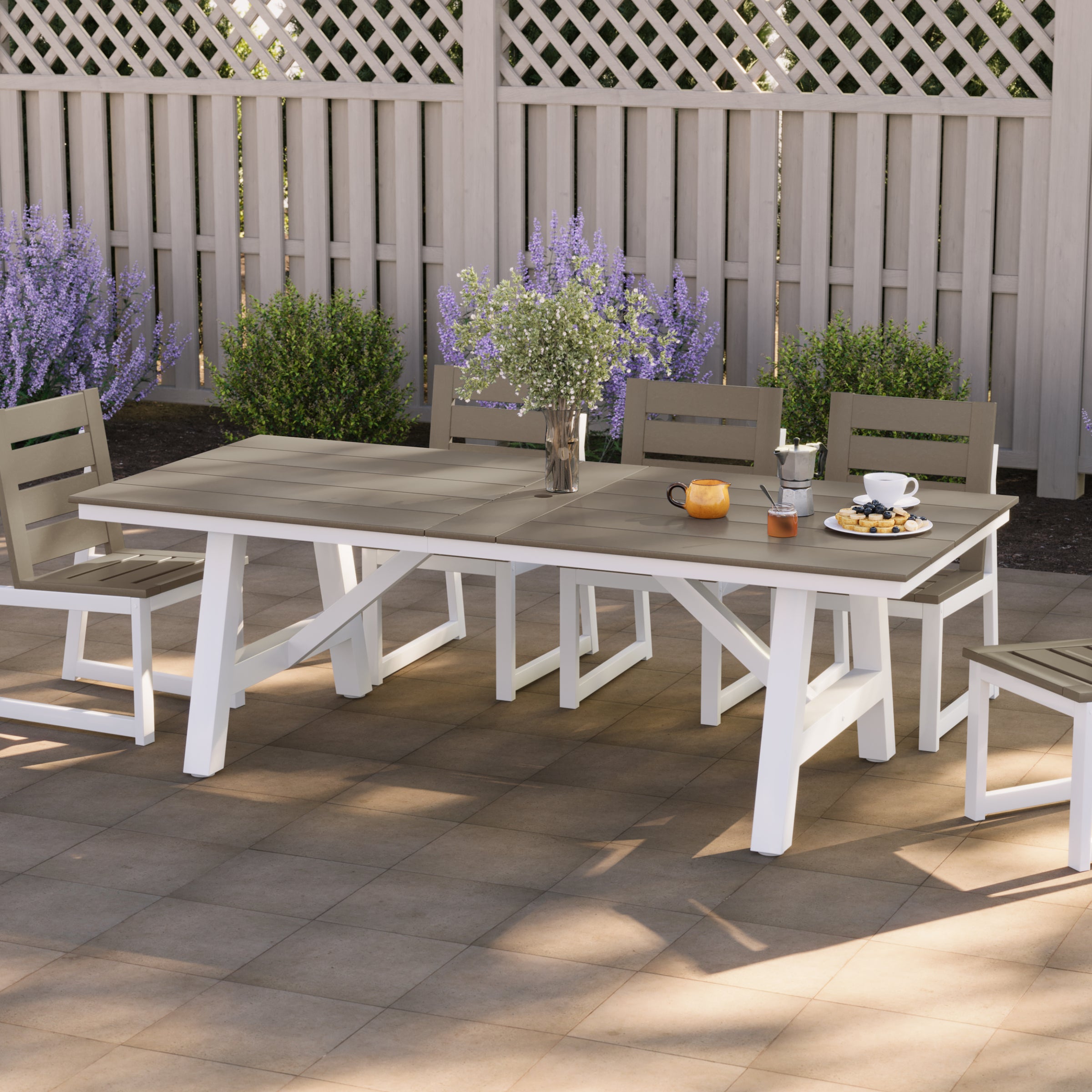 Cape May 90" HDPE Rectangle Outdoor Patio Dining Table With Umbrella Hole and Metal Frame