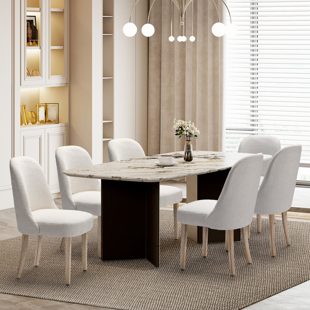 Genevieve Mid-Century Modern Upholstered Boucle Dining Chair (Set of 6)