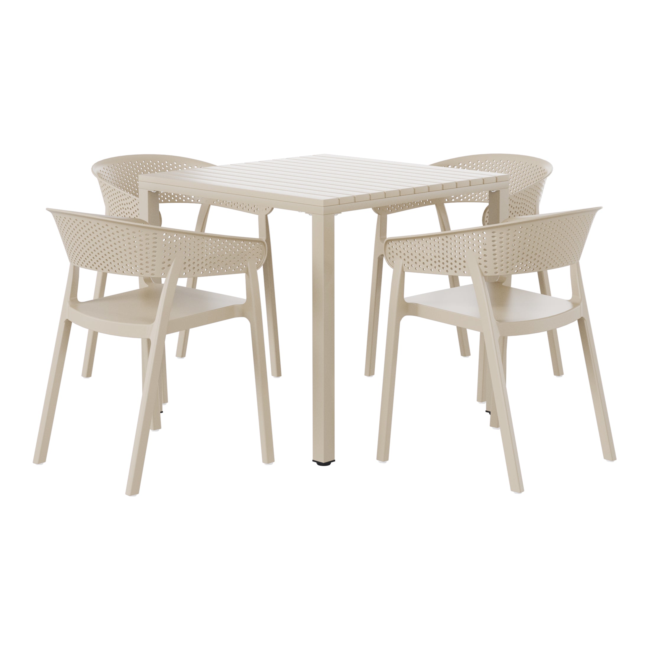 Playa 5-Piece Outdoor Metal Frame Square Dining Table Patio Set with Stackable Patio Dining Chairs