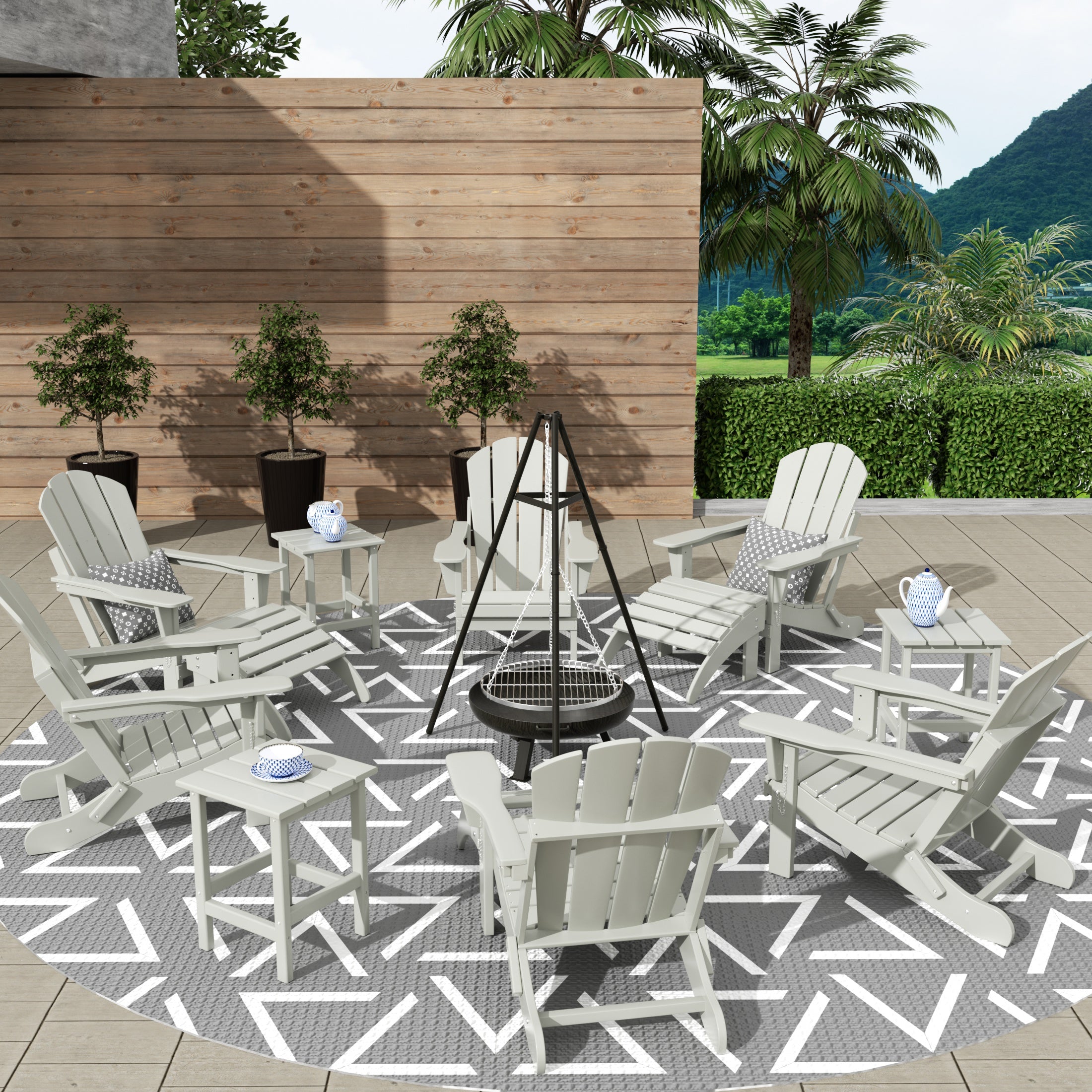 Malibu 12-Piece Outdoor Folding Poly Adirondack Chair With Ottoman And Side Table
