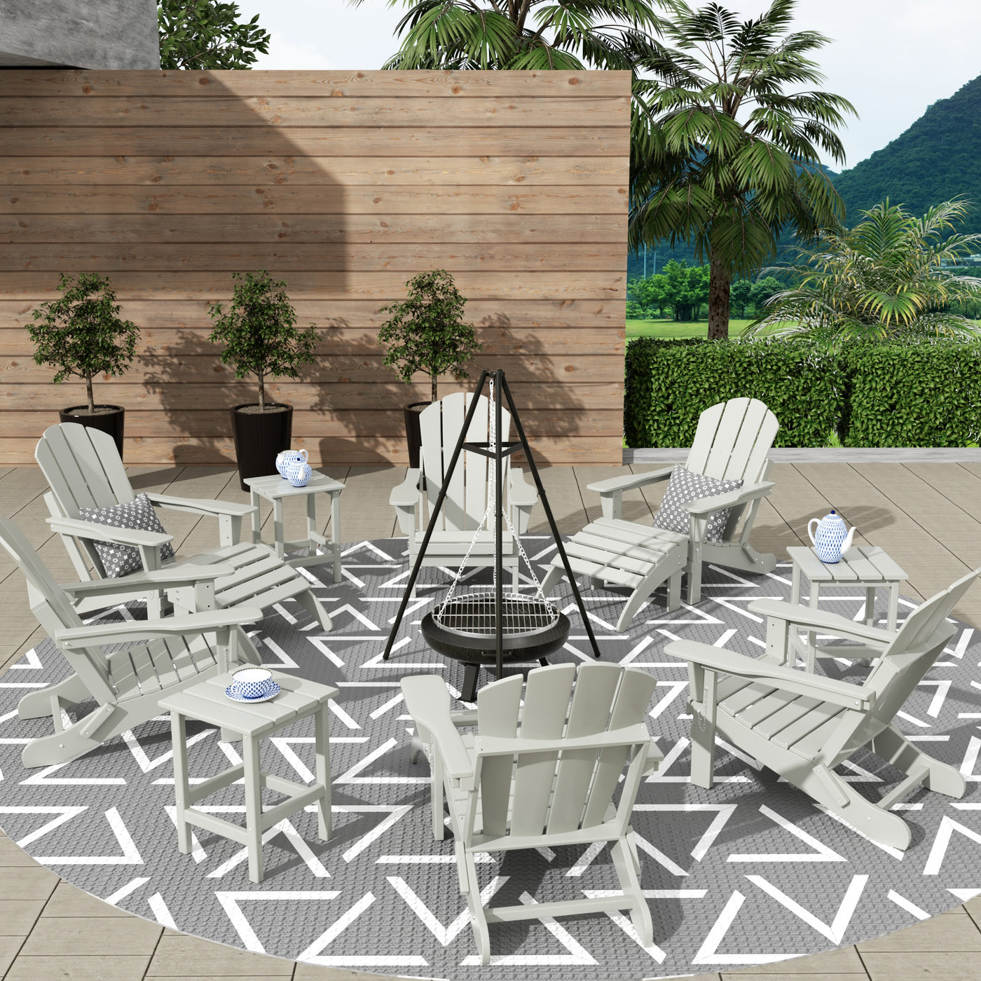 Malibu 12-Piece Outdoor Folding Adirondack Chair with Ottoman and Side Table Set