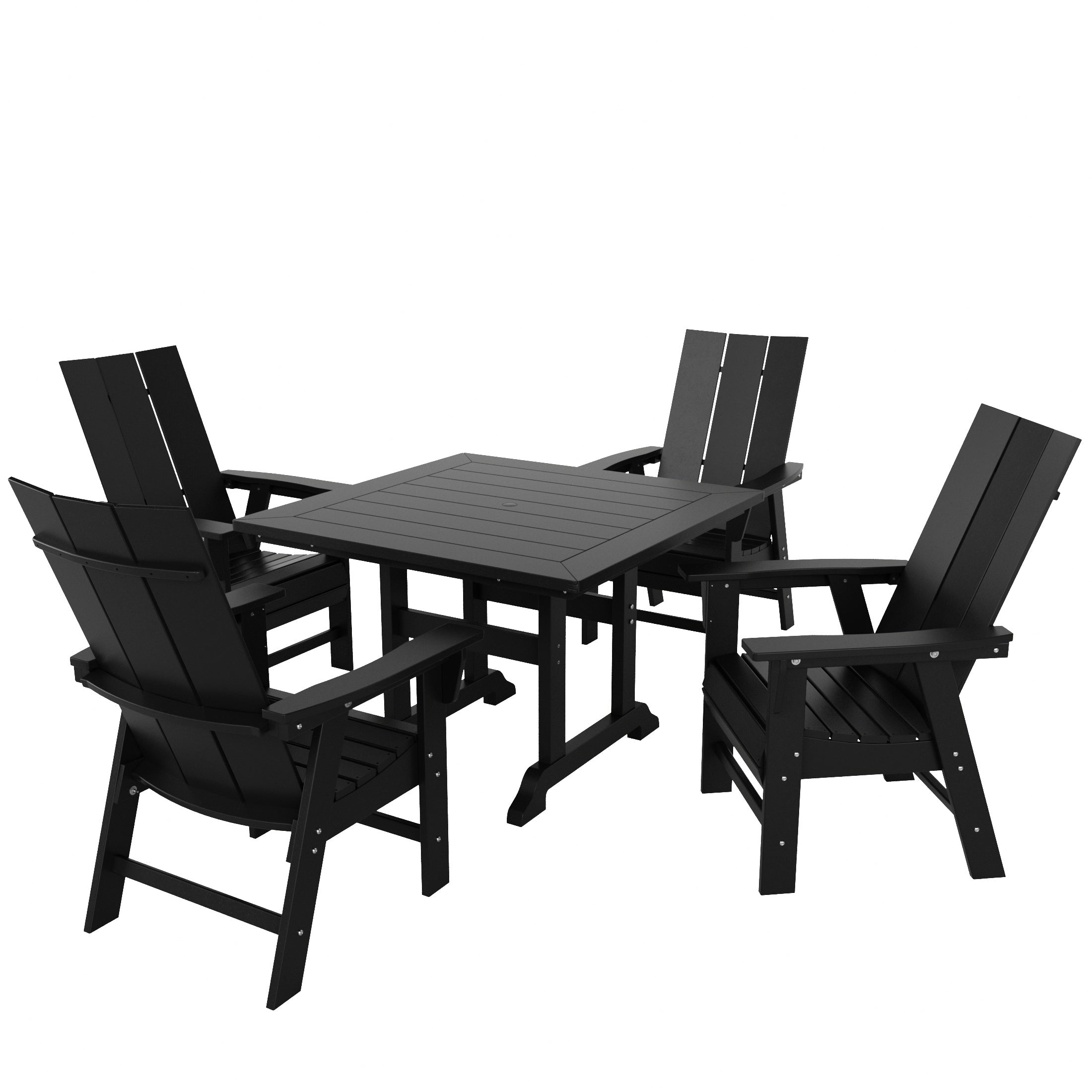 Ashore 5 Piece Outdoor Patio Dining Square Table and Modern Armchair Set