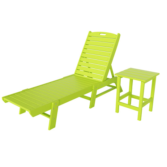 Malibu 2-Piece Poly Reclining Outdoor Patio Chaise Lounge Chair with Side Table Set