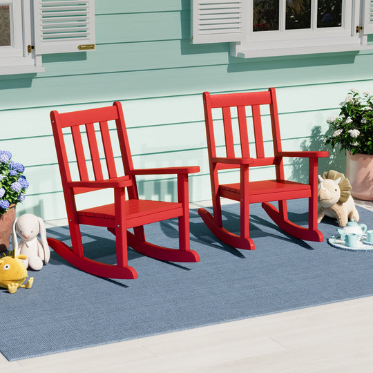 Malibu Outdoor HDPE Plastic Preschool Toddler Rocking Chairs (Set of 2)