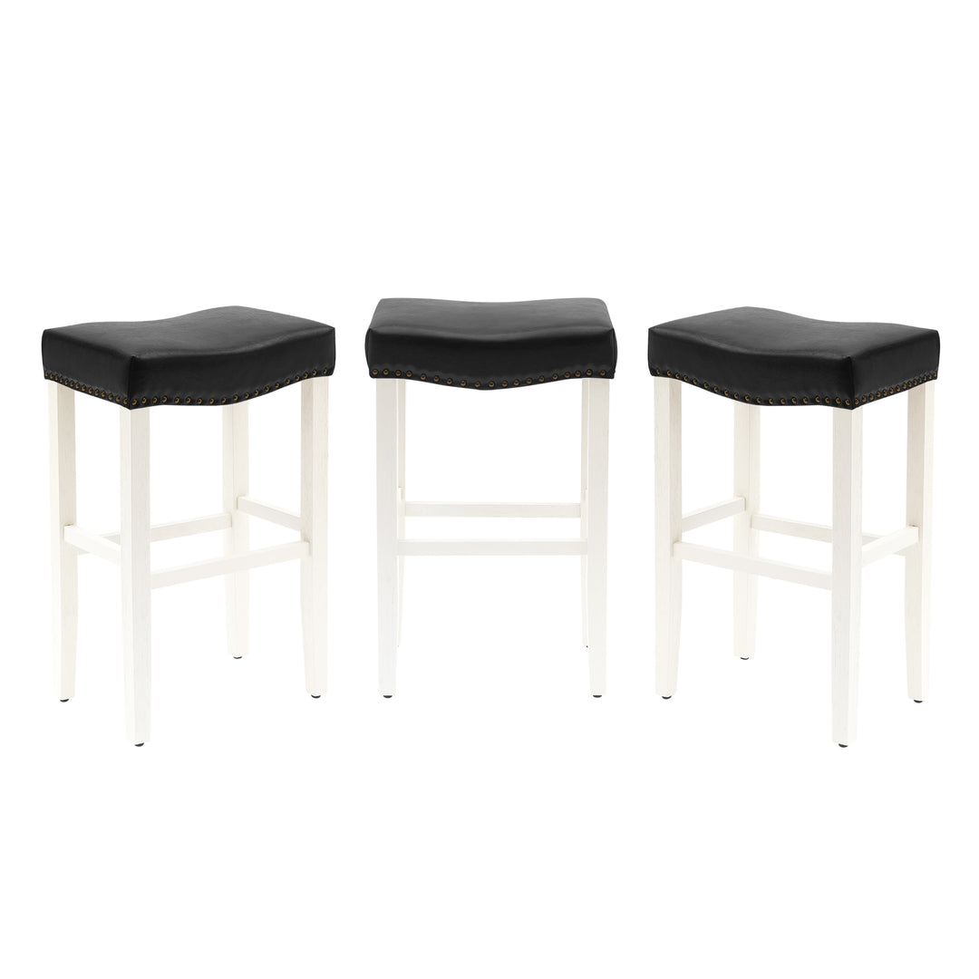 Lenox 29" Upholstered Saddle Seat Antique White Bar Stool (Set of 3)