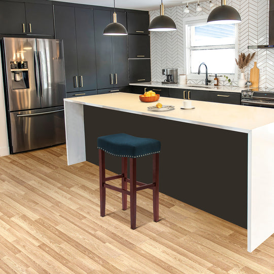 Lenox 29" upholstered nail head bar counter stools with Cherry Red color legs