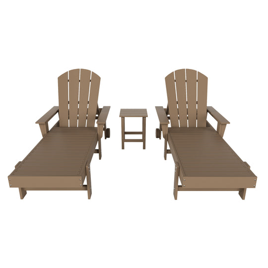 Malibu 3 Piece Adirondack Reclining Chaise Lounge With Arms & Wheels