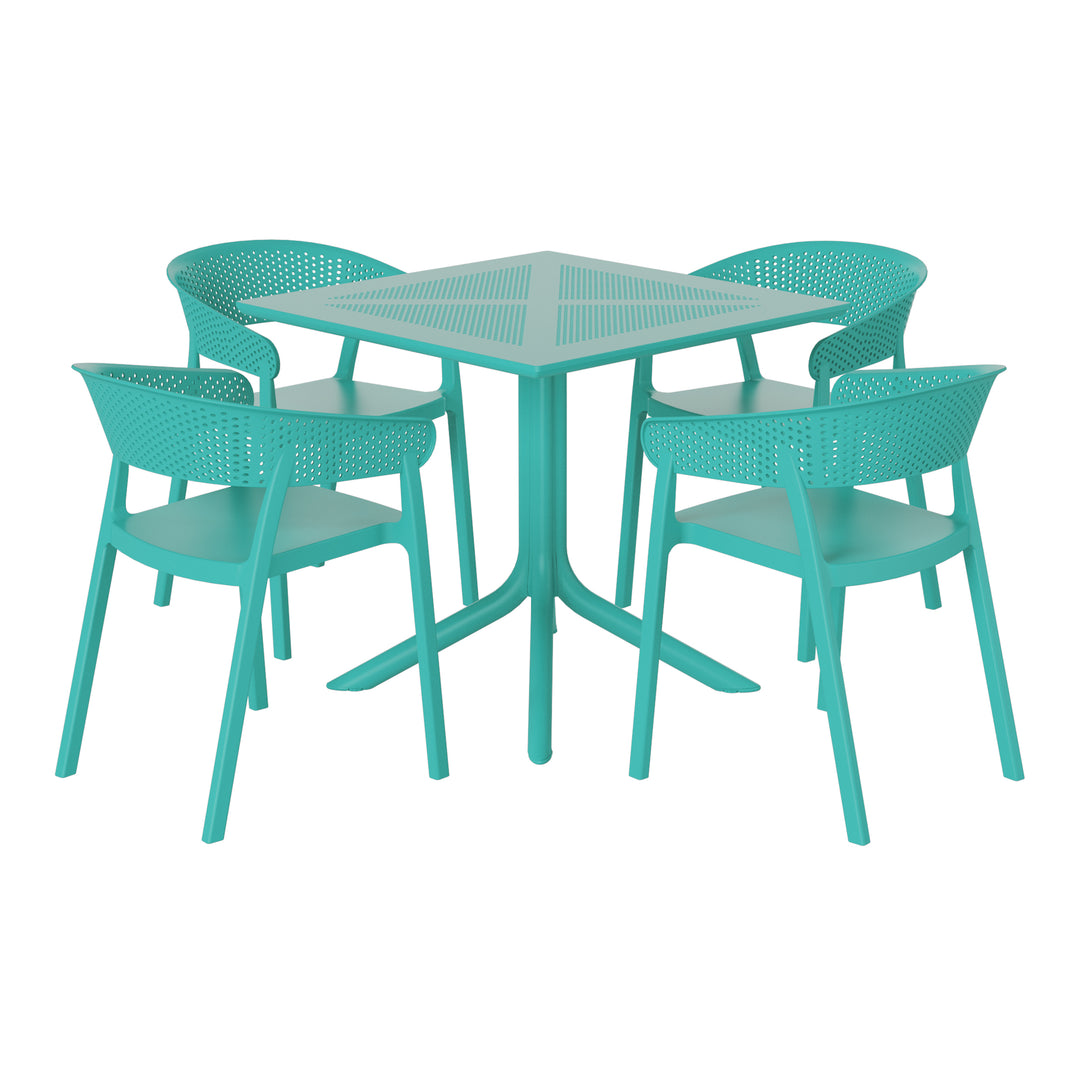 Playa 5-Piece Modern Patio Square Dining Table Set with Stackable Patio Dining Chairs