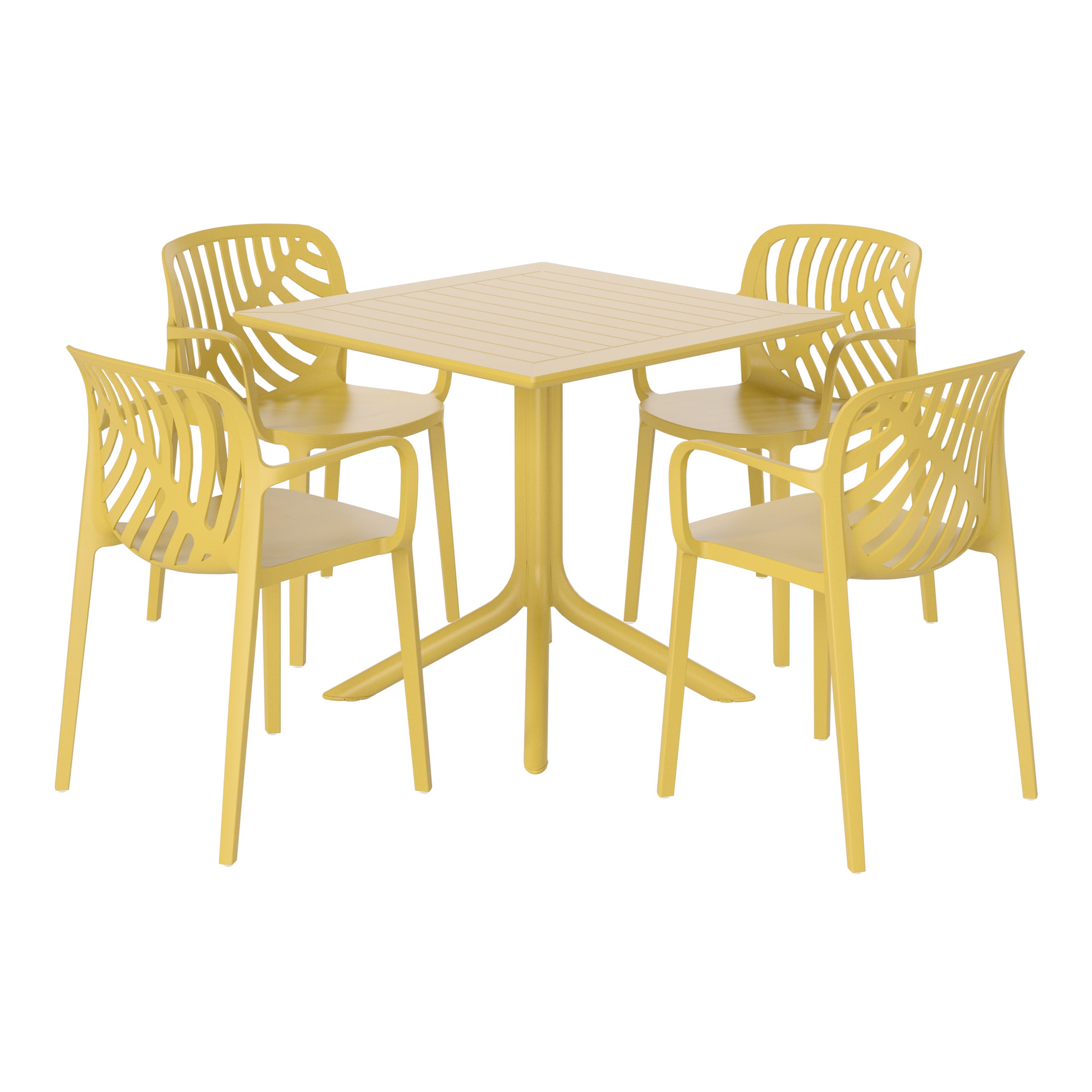 Playa 5-Piece Outdoor Square Patio Dining Table Set with Stackable Patio Dining Chairs