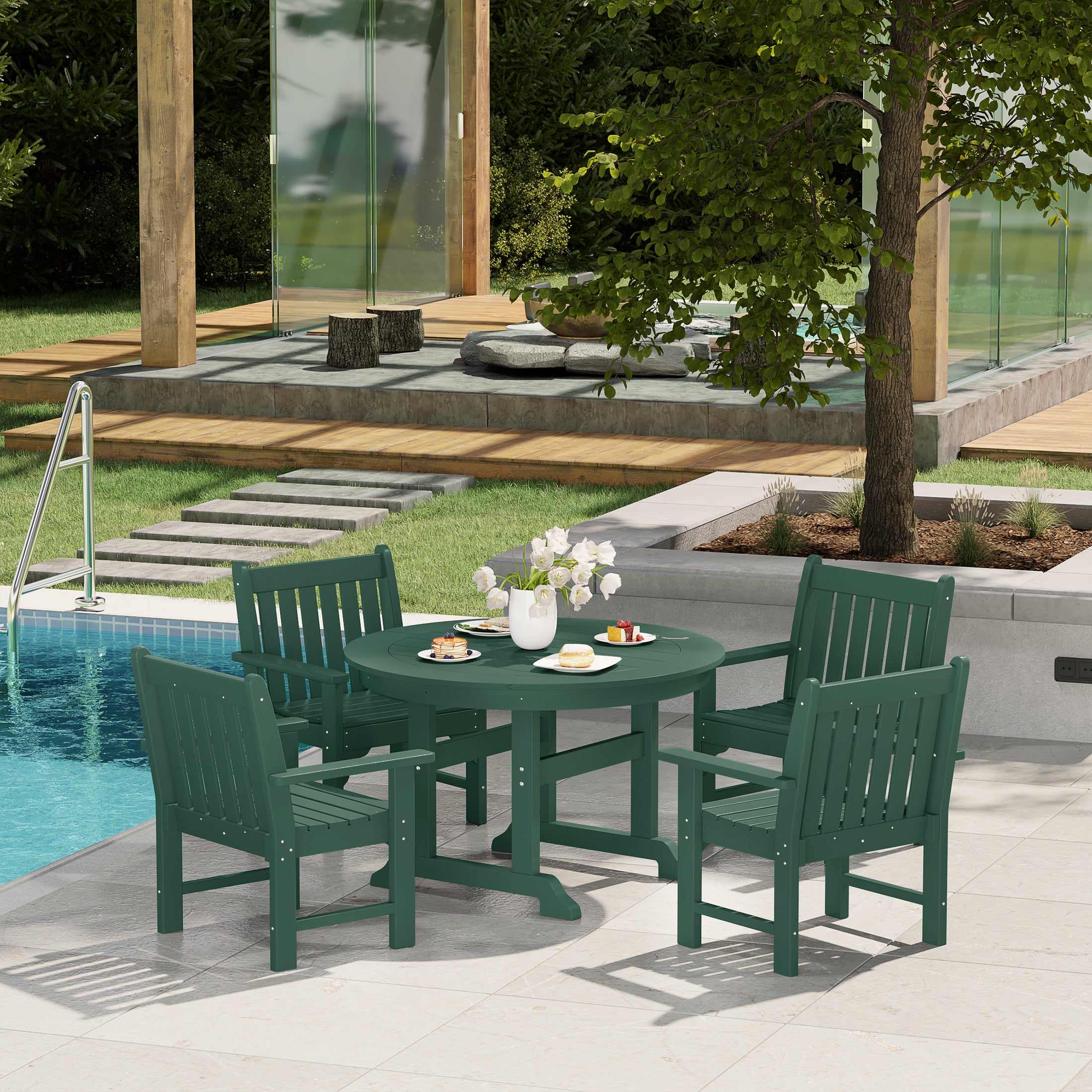 Malibu 5-Piece HDPE Outdoor Patio Chair and Round Table Dining Set