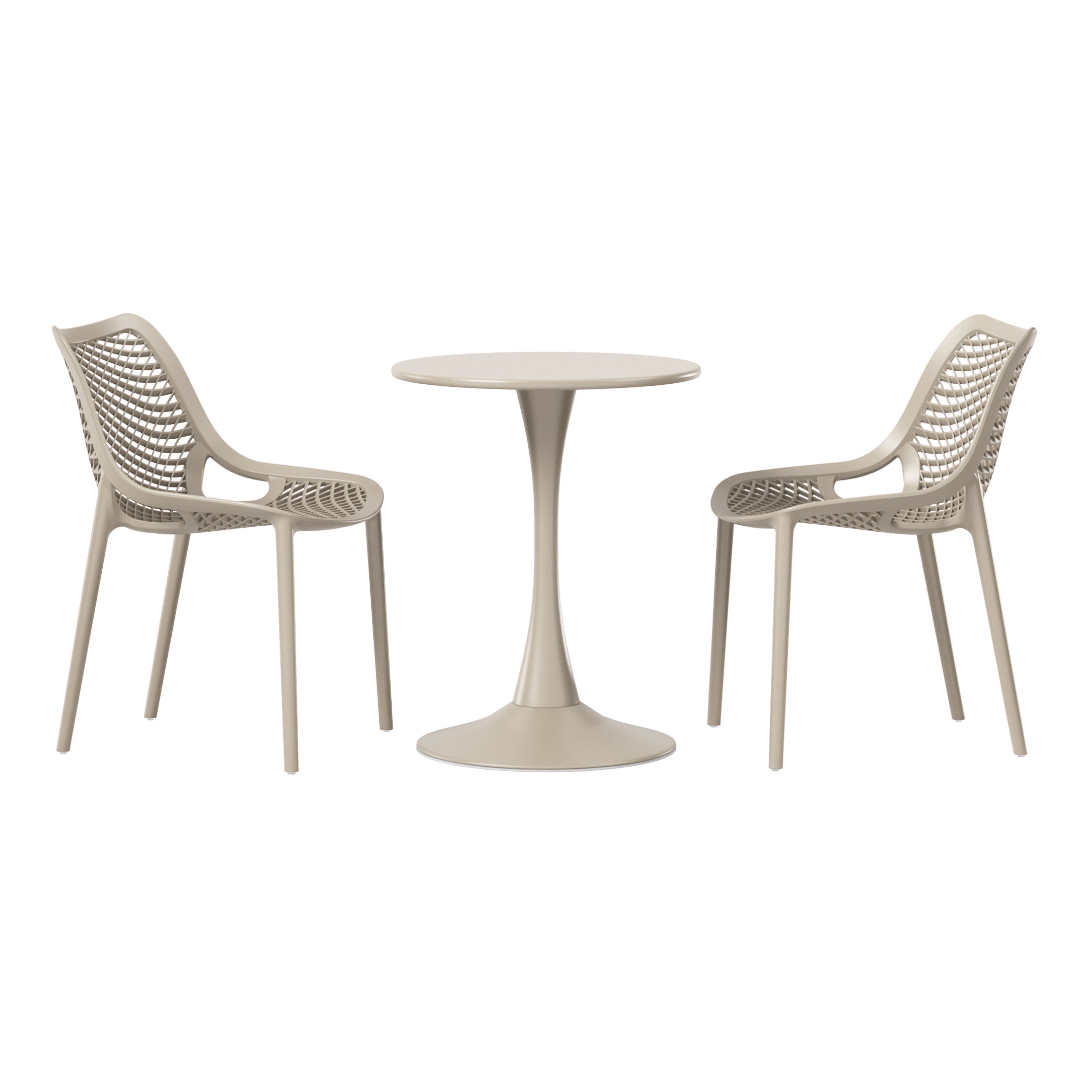 Playa 3-Piece Outdoor Round Metal Dining Table Set And Stackable Resin Patio Dining Side Chairs