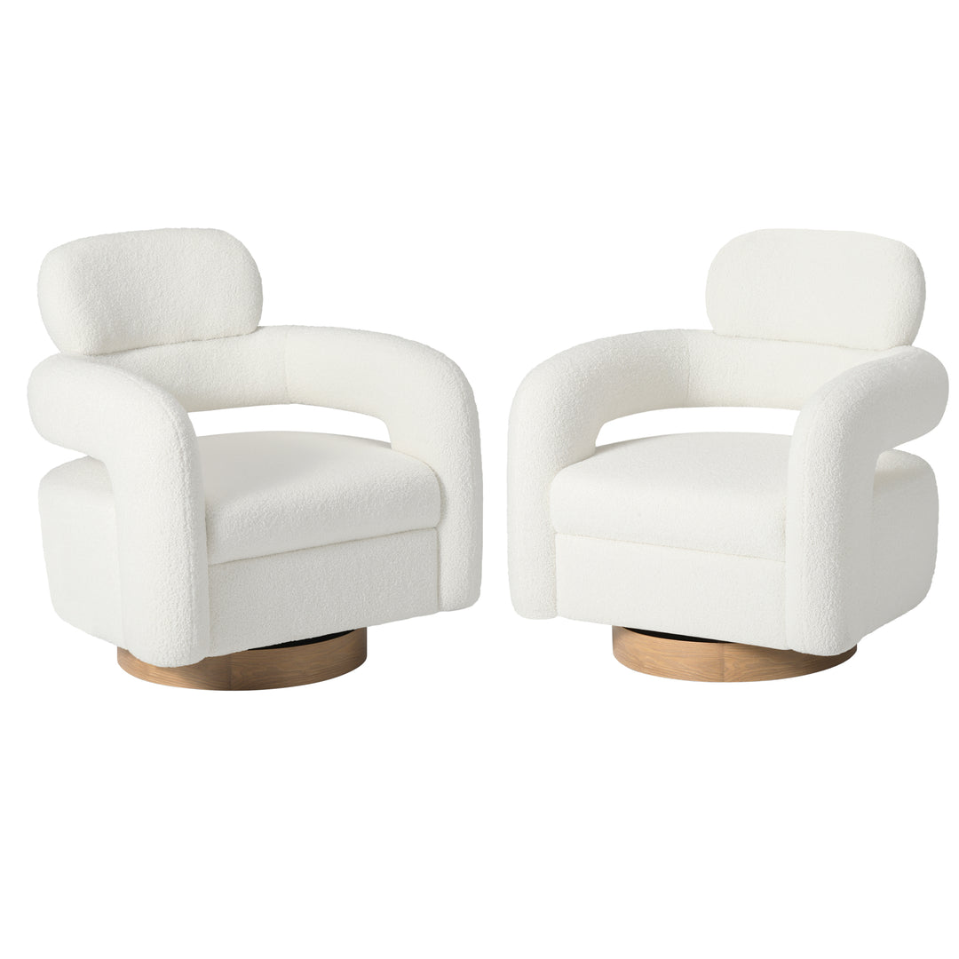 Alexandria Mid-Century Modern Sherpa Swivel Barrel Accent Chair (Set of 2)