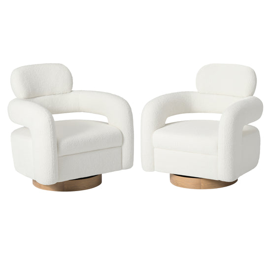 Alexandria Mid-Century Modern Sherpa Swivel Barrel Accent Chair (Set of 2)