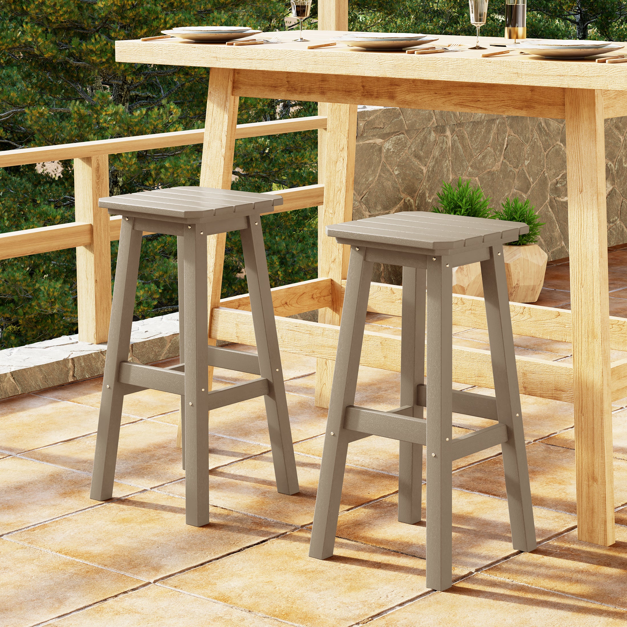 Malibu 29" HDPE Outdoor Patio Square Bar Stools (Set of 2)