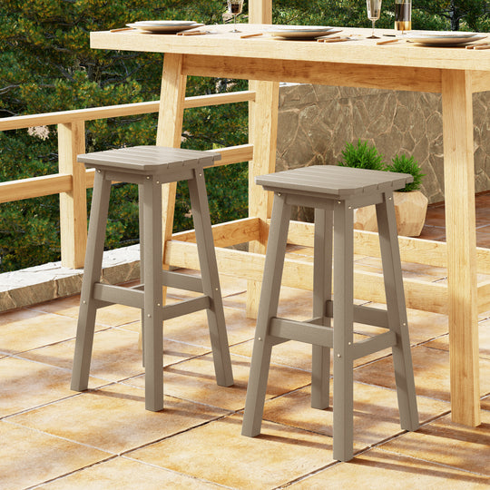 Malibu 29" HDPE Outdoor Patio Square Bar Height Bar Stool (Set of 2)