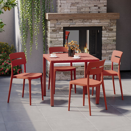 Playa 5-Piece Outdoor Metal Frame Dining Table Patio Set with Stackable Patio Dining Chairs