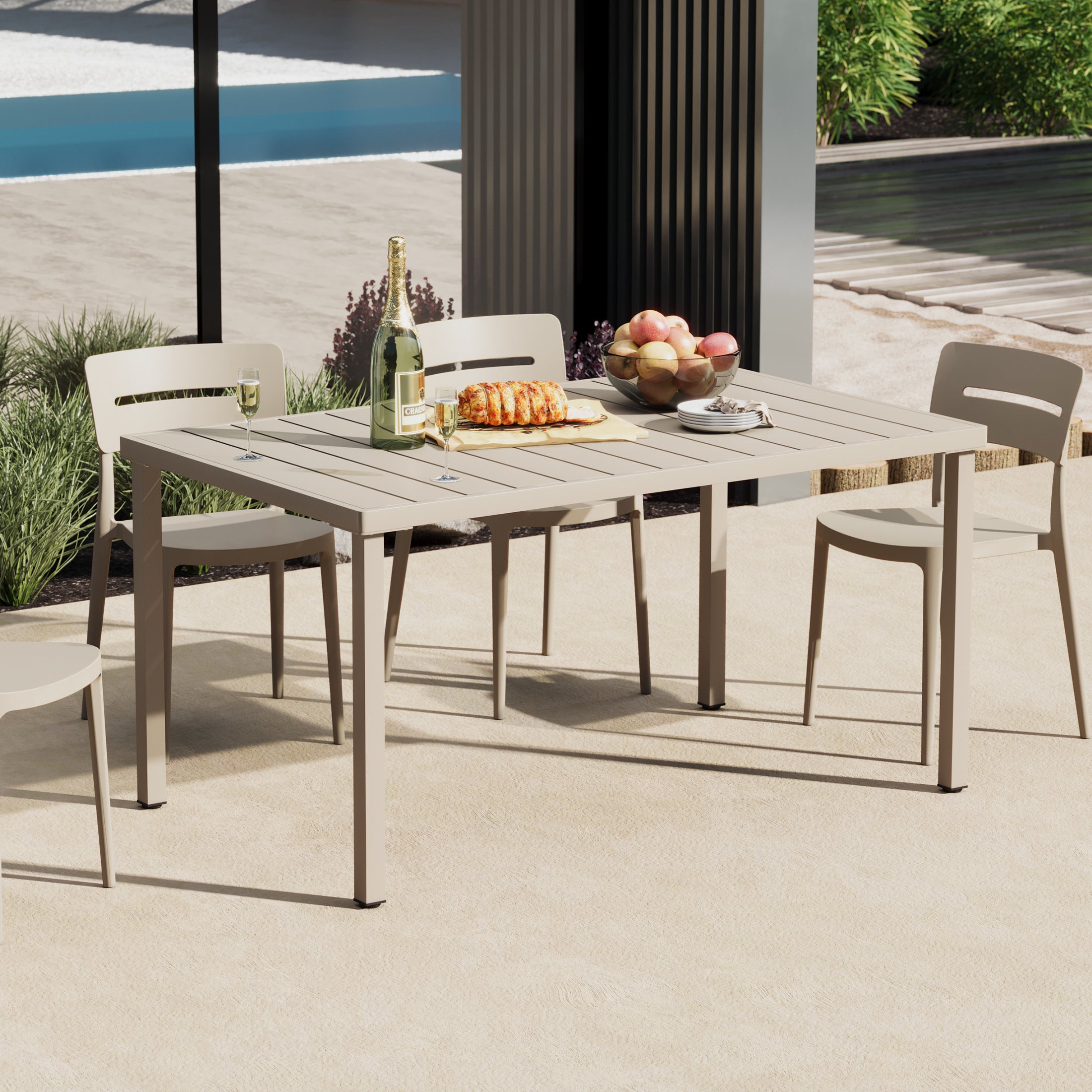 Playa 59" Iron Metal Outdoor Rectangular Patio Dining Table For 6