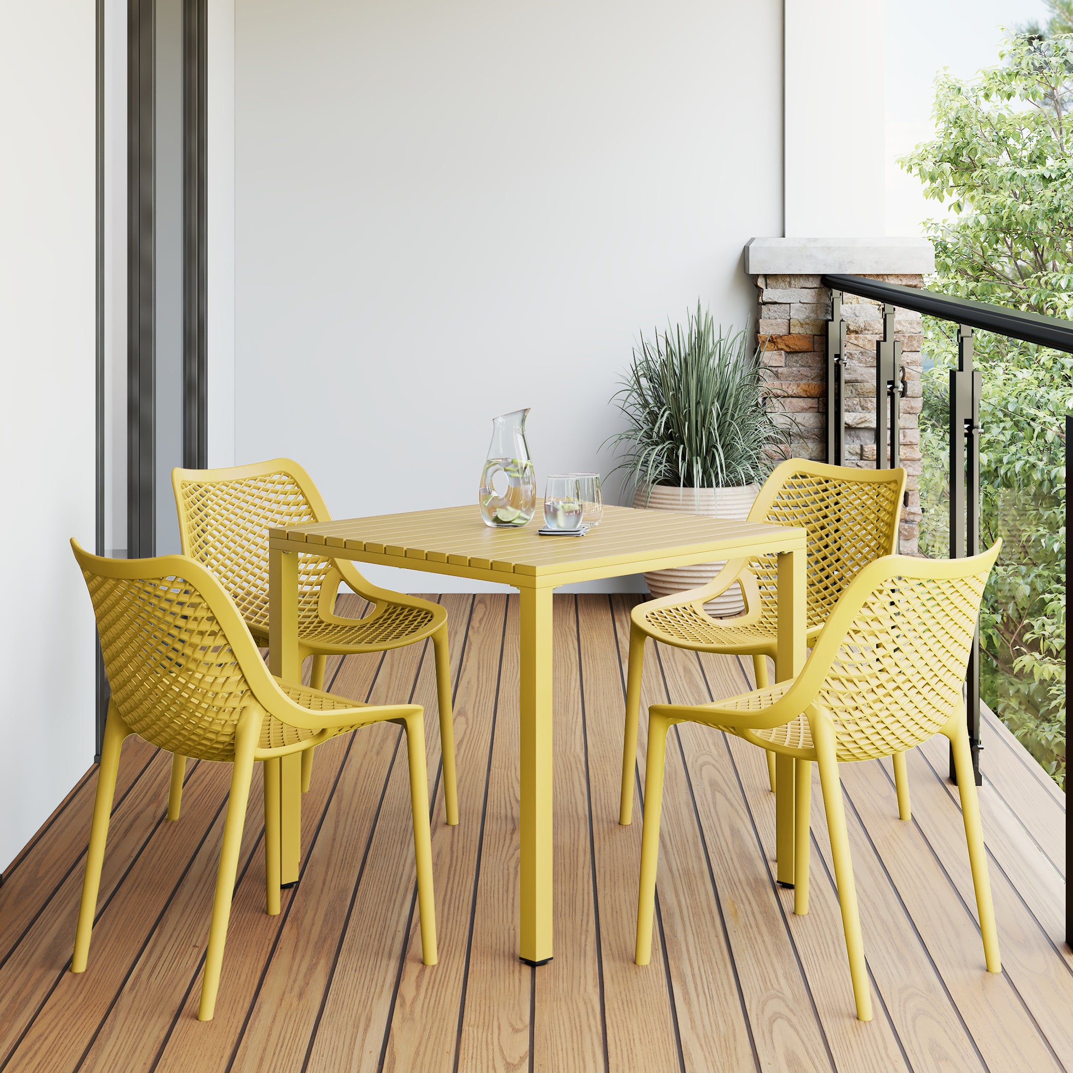 Playa 5-Piece Outdoor Patio Metal Frame Dining Table Set with Stackable Patio Dining Chairs